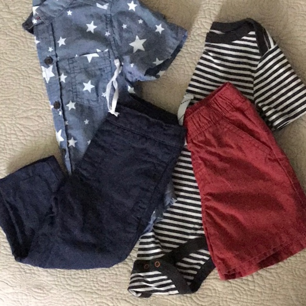 Cat & Jack 18 MONTHS COTTON POLYESTER TOTAL OF 4 PIECES PANTS, SHIRT SHORT ONEIS